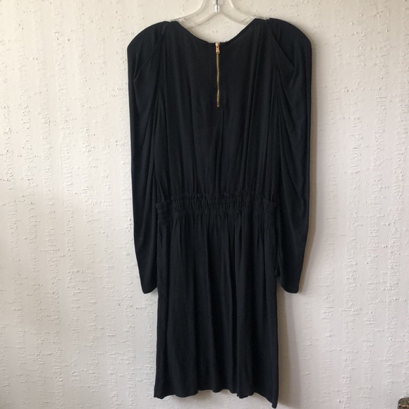 SANDRO BLACK DRESS SIZE 1 - LIKE NEW! Gold zipper details & puff shoulder detail - Picture 12 of 13